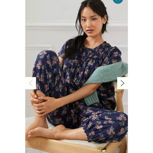 Anthropologie Navy Floral 2-Piece Pajama Set – Size Large